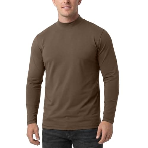 Zengjo Mock Neck Thermal Baselayer Top for Men - Long Sleeve Base Layer Shirt (Light Brown, L)