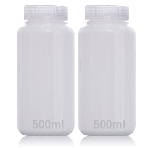 DKBT 2Pcs Wide Mouth Plastic Bottles 500 ml HDPE with Lids Leak-Proof