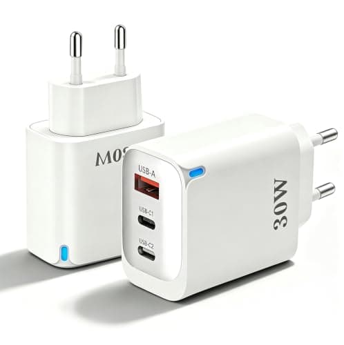 EU plug travel adapter charger, European wall adapter with 2 USB C fast charging ports and 1 USB A port, European universal fast charger Compatible with iPhone/Samsung,2 pack