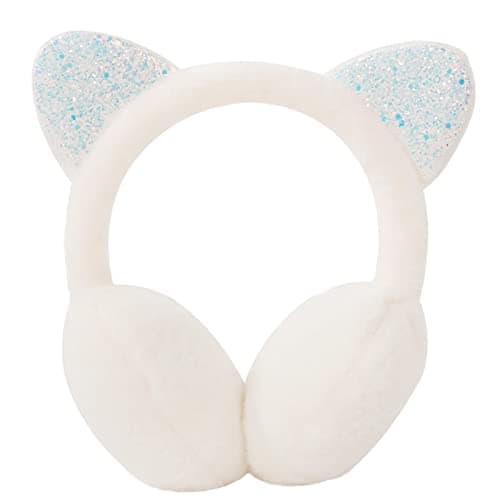 IHCEMIH Ear Muffs Women Girls Earmuffs Winter Accessories Fluffy Plush Adjustable Adults Outdoor Thermal Ear Warmer Skiing Running Cat Ears Covers Protector from Wind Cold Gift for Girls Ladies White