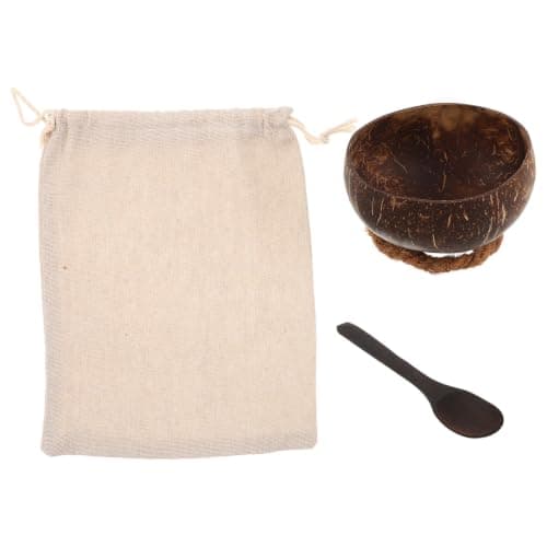 HAKIDZEL Portable Coconut Shell Mask Mixing Bowl with Smooth Interior and Cotton Linen Sack for Home Skincare and Travel Spa Kits, Enhanced Hygiene and Optimal Portion Control Facial Mask