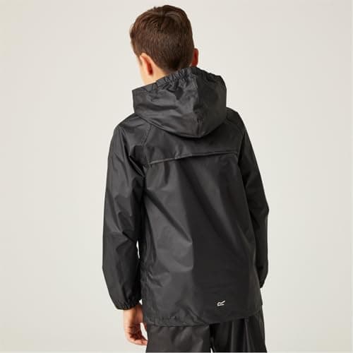 Regatta Kid's Stormbreak Waterproof Taped Seams 2 Side Pockets Press Studs at Hem Over Trousers Jacket, Black, 13 yr ,W908 800K13 — view 3