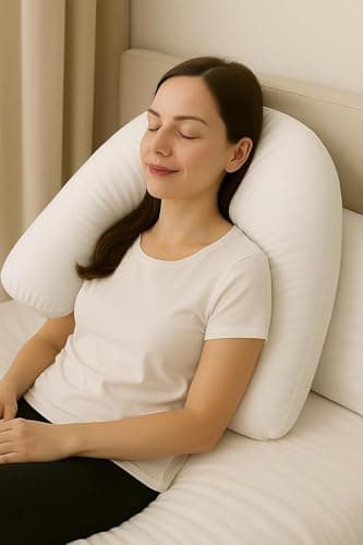 HOMES-LINEN V Pillow Orthopaedic V Shaped Pillow Extra Cushioning Support For Head Neck & Back Includes Complimentary FREE White V Pillow Case (White, V-Pillow With Cover) — view 3