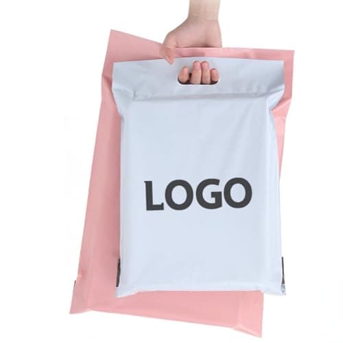 gorm 50pcs Personalized Custom Bags with Logo Customized Mailing Shipping Bags Plastic Gift Shoe Box Product Packaging Bags Waterproof Express Bags Logo Printing (Beige,25x33cm)