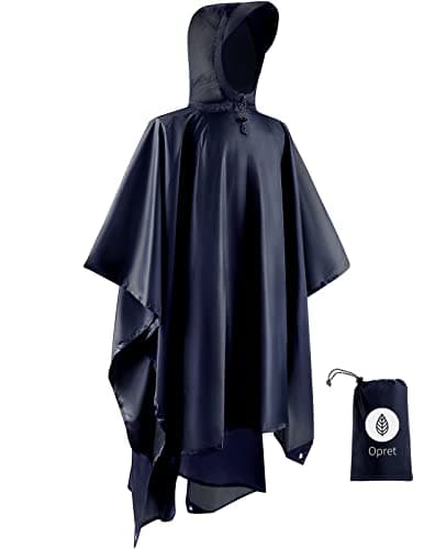 Opret Rain Poncho for Adults Navy, Raincoat 3-in-1 with Hood