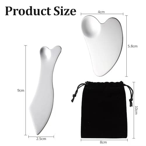 Gua Sha Set, 2-Pack Stainless Steel Guasha Tool with Velvet Storage Bag, Metal Gua Sha for Lymphatic Drainage, Jawline Sculpting & Full-Body Massage, Face Sculpting Tool for Skincare (Silver) — view 2