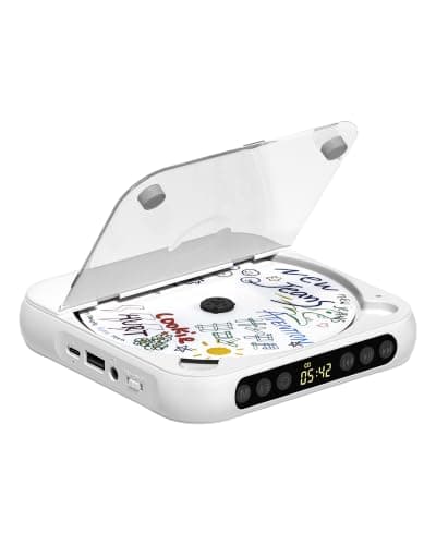CD Player Portable with Built-in Speaker, Bluetooth Rechargeable CD Player for Home & Car, Personal Small Music Player Supports CD/USB/AUX, Includes Headphones & Type-C Cable, White