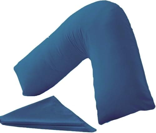 Comfy Nights Orthopedic V Shape Pillow Extra Support For Head, Neck & Back with Free Cover - Mid Blue