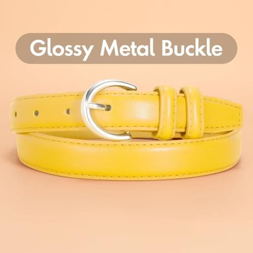 VONMELLI Women's Leather Belt For Jeans Dresses Adjustable Vintage Waist Belts For Women Fashion Leather Belt Classic Ladies Belts With Single Prong Buckle Yellow M — view 3