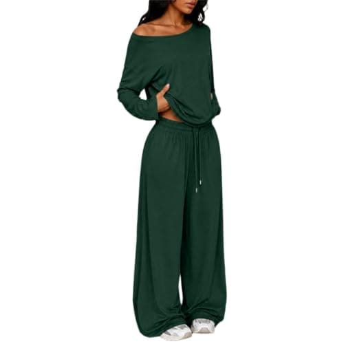 Womens Travel Outfits Green Two Piece with Wide Leg Trousers