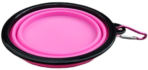 Collapsible Travel Dog Bowl Portable Large Or Small Pet Water and Food Feeding Bowl Outdoor Easy To Carry With Hook Blue or Pink (Pink Large) — view 5