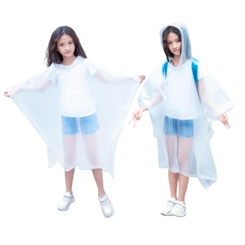 flintronic 2 Pack Kids Waterproof Rain Poncho, Kids Portable Raincoat Rain, Reusable EVA Raincoat for Girls Boys, Lightweight Rainwear Children with Hood and Buttons, for School Outdoor Travel Hiking