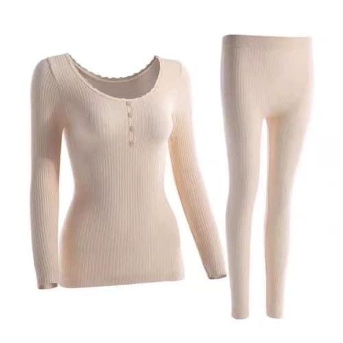OMEIU Store Women Thermal Underwear Set, Thermal Lace lined Long Johns for Ladies, Winter Warm Base Layer Tops & Leggings for Daily Wear and Skiing (Nude, One Size)
