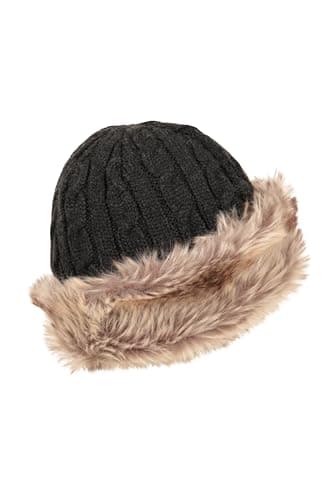 Mountain Warehouse Womens Furry Hat - Faux Fur, Fleece Lined - for Winter Travel Charcoal — view 2