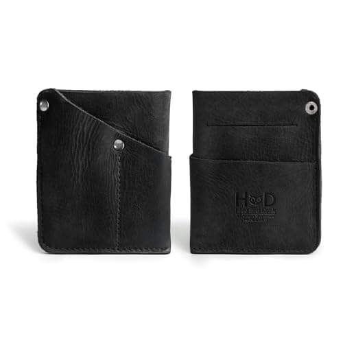 Hide & Drink, Front Pocket Wallet Handmade from Full Grain Leather - Multi-tool Pouch, Card Holder, Money Organizer, Travel Accessories, Charcoal Black, Vintage — view 2
