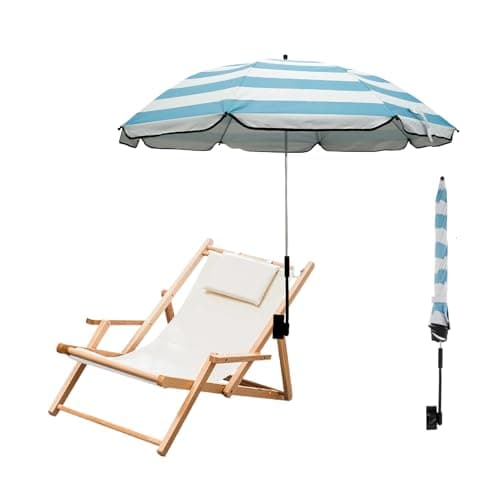 Jokapy Garden Umbrella Parasol Portable,Camping Chair Umbrellas Multifunctional Clip-on Beach Umbrella with Universal Clamp 360° Adjustable,Beach Chair Parasol Umbrellas for Wheelchair (Blue Stripe)