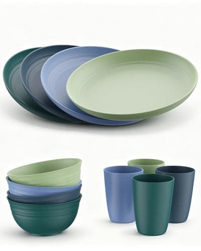 HOMGEN 12Pcs Camping Plastic Plates and Bowls Set Lightweight & BPA Free