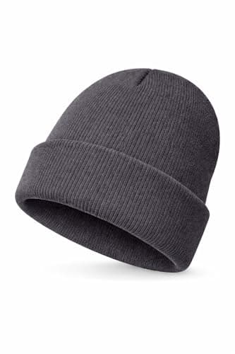 IQONEQ Unisex Knitted Beanie Hat for Men & Women, Warm Ribbed Winter Cuffed Beanie, Soft Stretch Pull-On Ski Hat for Outdoor, Walking, Work, Travel, Casual Everyday Cold Weather Wear Graphite Grey