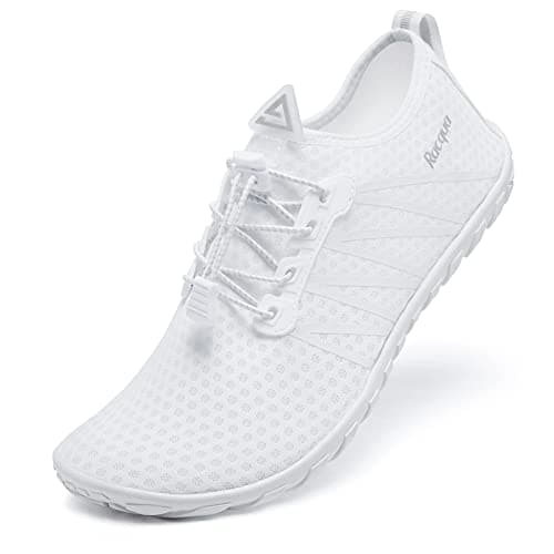 Racqua Men Women Water Shoes Breathable Barefoot Pool Shoes White 6.5