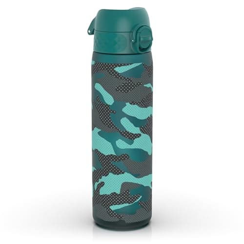 Ion8 Water Bottle, 500ml/18oz, Slim Leak Proof & BPA-Free Drinking Bottle, Secure Lock Prevents Spills, Dishwasher Safe, Carry Handle, Ideal for Adults & Kids - Travel, Gym & School, Aqua, Camo — view 4