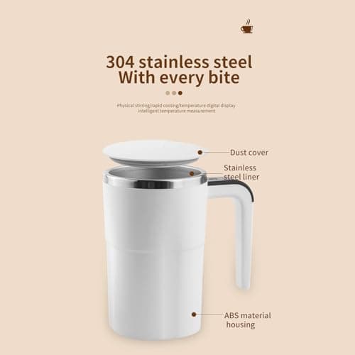 Self Stirring Coffee Mug - 380ml Electric Mixing Cup with Magnetic Stirrer | Rechargeable Mixer Cup with Temperature Display | Travel Office Mug for Coffee/Milk/Protein Powder — view 6