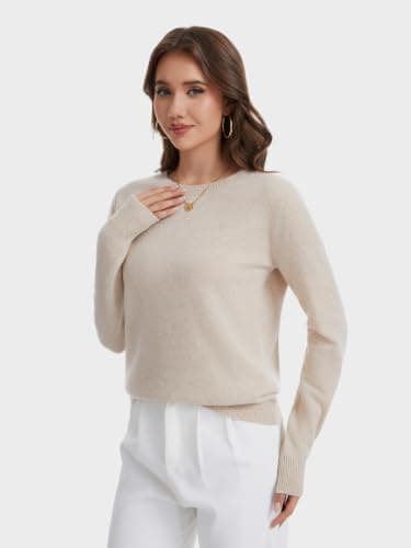 ACUSHLA Women Cashmere Merino Wool Sweaters Long Sleeve Winter Tops,Beige L — view 4