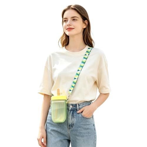 Cute Water Bottle with Straw Morning Walk Camping Trip Yellow One Size