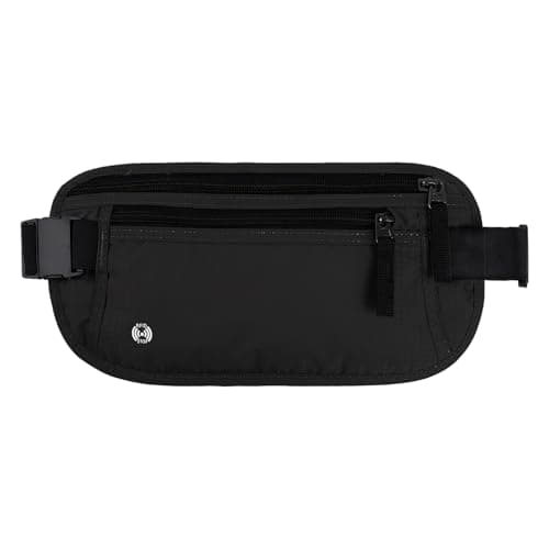 Money Belt for Travel Hidden Men Women, Ultra-Thin Money Pouch with RFID Blocking, Waterproof Waist Bag, Fanny Pack with Adjustable Strap, Bumbag for Passport, Cash, Documents, Phone (Black)