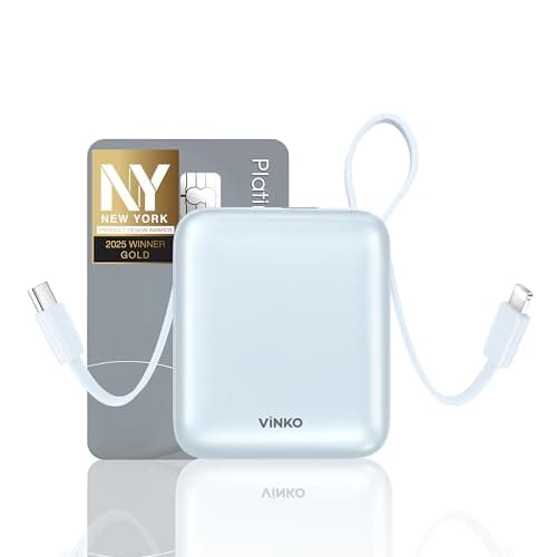 VINKO Small Power Bank with Built-in Cable,10000mAh Fast Charging Power Bank, 22.5W USB C Portable Charger, Mini Battery Pack for iPhone 16 15 14 13 Samsung Galaxy Google Android (Blue)