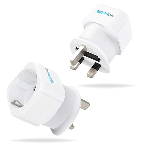 MyTravelPal EU to UK Plug Adapter (2 Pack) | Europe Schuko 2 Pin to 3 Pin