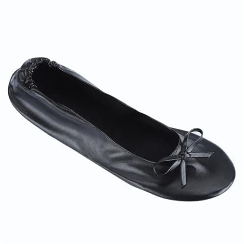 Momolaa UK 8 Ladies Roll up Shoesportable Travel Ballet Flat Fold up Pumps After Party Shoes Slipper (with Carrier Pouch) A0_Clearance Black — view 3