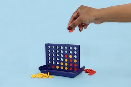 HENBRANDT 1 x Travel Size Four in a Row Line Connecting Game 13cm Mini Strategy Game 4-in-a-Line with 42 Discs Portable Family Fun Games Birthday Gift Stocking Fillers for Boys and Girls — view 2