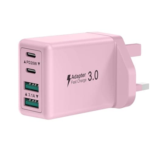 Saqykan 40W 4-Port Multi USB Plug UK Fast Charger Dual PD Power Adapter +QC Multiport Wall Charge Head Mains Type C Fast Charging Plug for iPhone 17 16 15 14 13 12 11 Pro Max Plus, Samsung, iPad