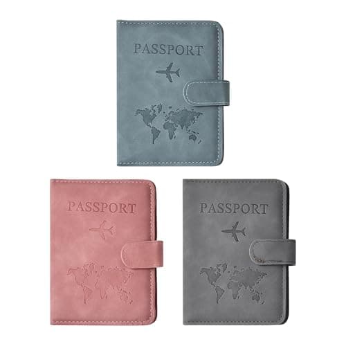 Haluway 3 Pcs Passport Holder Cover, PU Leather Travel Wallet with RFID Blocking, 9-Pocket Passport Organiser for Cards, Tickets, Boarding Passes & SIM Cards, Travel Accessories for Men & Women