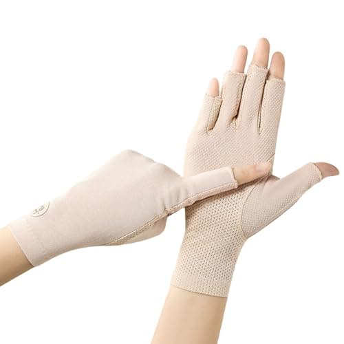 OTKARXUS Summer UV Protection Driving Gloves Women,1 Pair Half Finger Sunblock Gloves,Non Slip Sun Protection Gloves Mittens for Gel Nails Riding Cycling Hiking Fishing Outdoor Activities (A Beige)