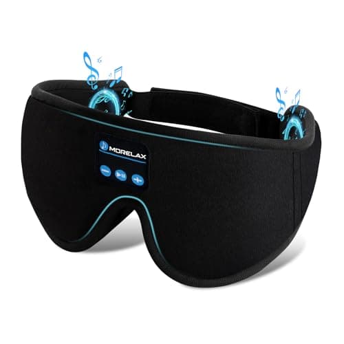 Morelax Bluetooth Sleep Mask Headphones, Blackout Wireless 3D Eye Mask with Headphones, 12H Sleeping Headband, HD Stereo Sleep Earphones, Adjustable for Travel,Nap,Yoga,Meditation,Insomnia Gift(Black)