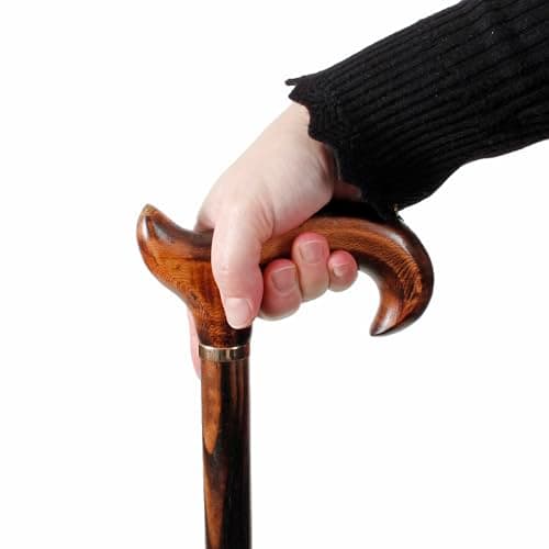 Gents Handcrafted Scorched Handle Wooden Derby Cane With Collar Walking Stick Mens Ladies - 95cm (37") (Natural) — view 3