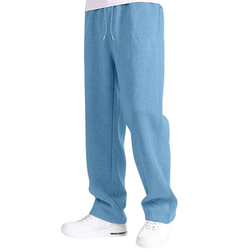 Black School Trousers Boys Casual Jogger Straight Leg Sweatpants Elastic Waist Tracksuit Bottoms for Kids Open Hem Wide Leg Trousers with Drawstring Ideal for Back to School (Light Blue, 13-14 Years) — view 5
