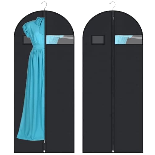 2 Pack Garment Bags Dustproof Garment Covers with Clear Window and Pocket Foldable Clothes Covers with Zip Waterproof Hanging Storage Bags for Suits Shirts Dresses Coats (60X152CM)