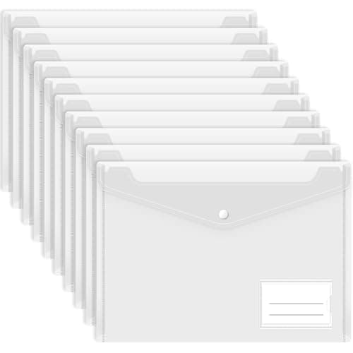 Smarpau A4 Plastic Wallets 10 Pack, Clear File Folders with Button Closure