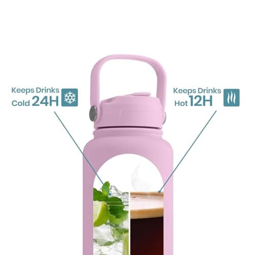 OMNIA NUTRIENTS Vacuum Insulated Stainless Steel Water Bottle, 2 Lids (Straw & Spout) Leakproof, BPA-Free, Reusable Flask Ideal for Travel and Outdoors (Soft Pink - 1000 ml) — view 6
