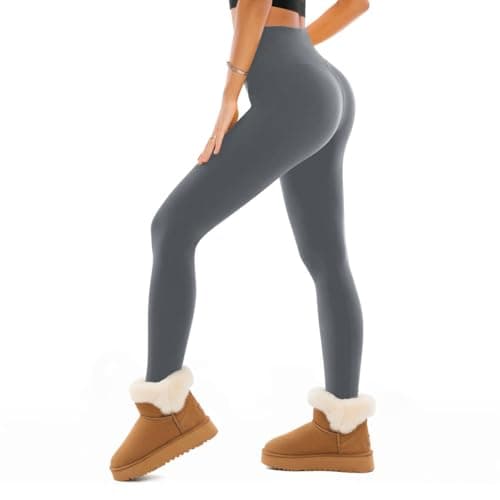 SINOPHANT Fleece Lined Leggings Women, Warm Thermal Winter Grey L-XL