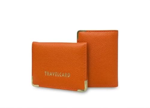 ORCHIDS Unisex Travel Bus Pass Holder – Slim ID, Credit Card & Ticket Wallet Cover Case (Orange)