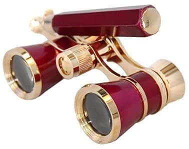 HQRP 3 x 25 Opera Glasses / Theatre Glass Binocular w/ Crystal Clear Optic (CCO) Burgundy with Gold Trim w/ Built-In Extendable Handle — view 2