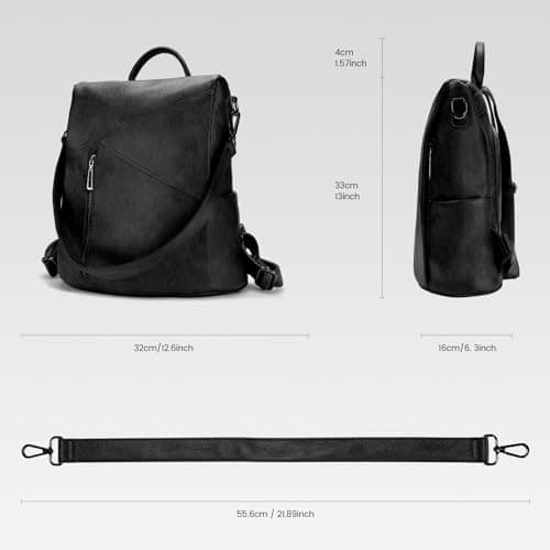 molshine Women PU Leather Backpack,Anti-Theft Travel Rucksack Fashion Casual Bag Shoulder Daypack Handbag Purse for Ladies Fits 13 inches Tablet Laptop (Black) — view 3