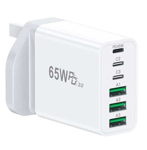 65W USB C Plug, 6-Port Multi USB Charger Plug with 45W Max Output, 3 USB-C and 3 USB-A, Fast Charger Plug for MacBook Pro/Air, iPad, Galaxy S26,iPhone 17/16/15 Pro
