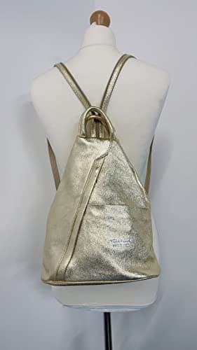 LeahWard Anti-theft Women's Soft Genuine Leather Rucksack Italian Leather Backpack (Gold) — view 2