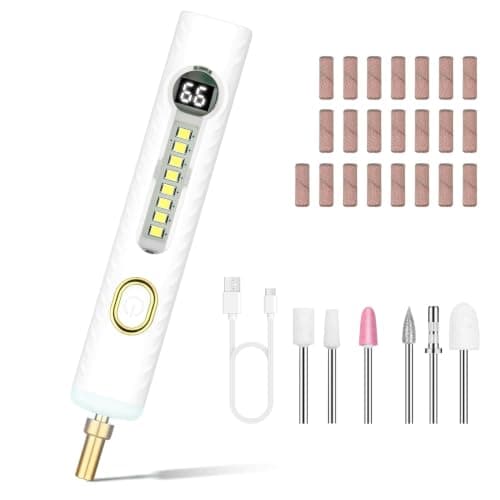 HOTUT Cordless Electric Nail Drill File, 23000RPM Professional Nail Drill Machine for Beginners, Portable Manicure Pedicure Set with 6 Drill Bits 20 Sanding Bands, E File for Acrylic & Gel Nails