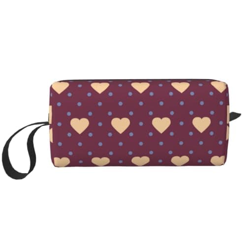 Meymuise Makeup Bag, Polka Dot and Heart Maroon