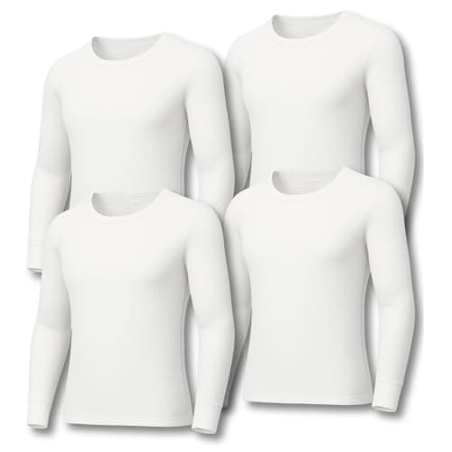 Deck and Beach Mens 4 Pack Thermal Tops Long Sleeve or Short Sleeve 0.40 TOG Warm Soft Touch Base Layer Undershirts for Winter (White, Medium)